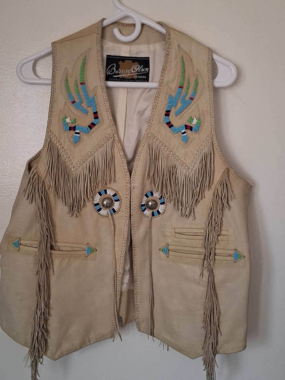 Vintage Burray Olson handcrafted leather halter top with colorful